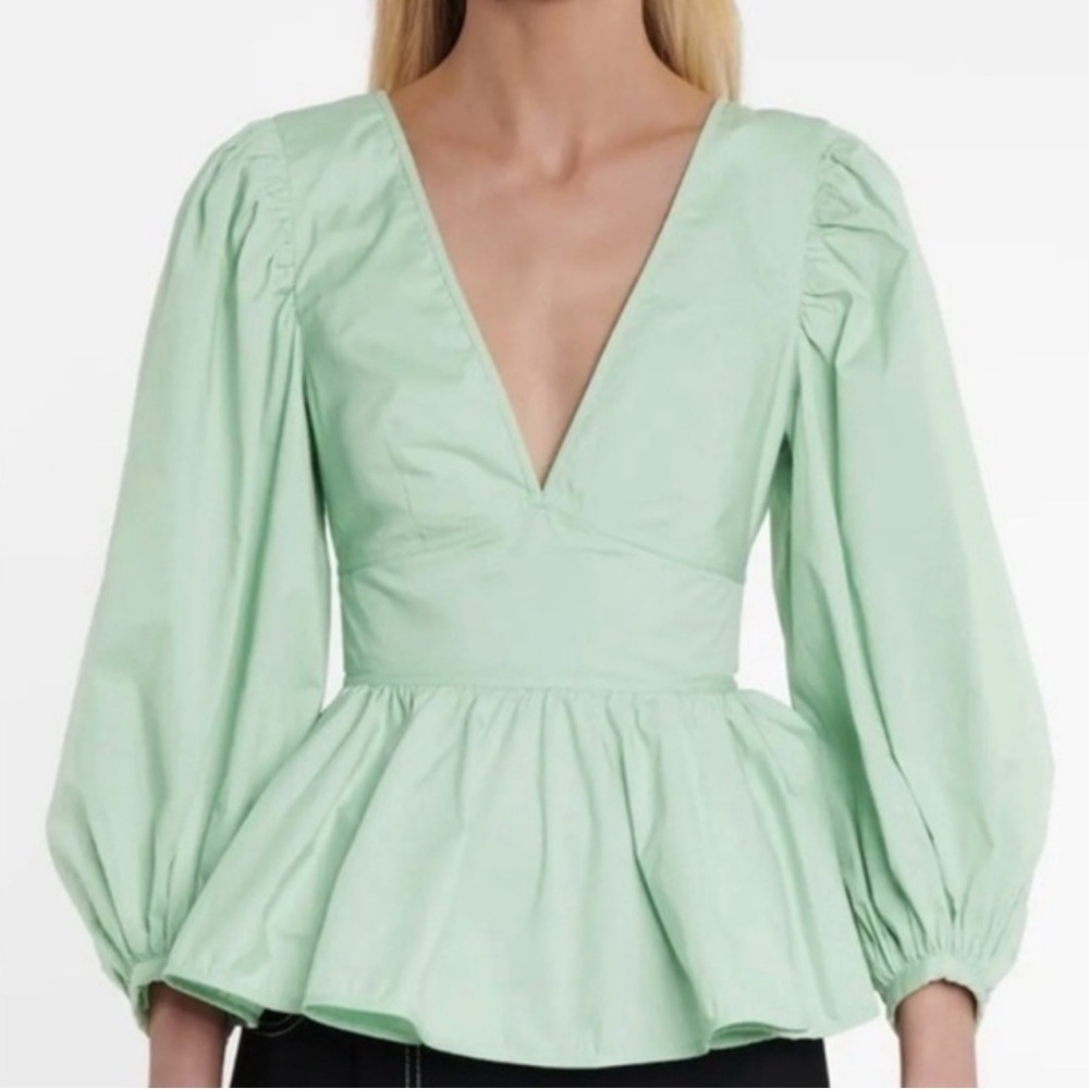 STAUD Luna Peplum Top In Sage 4